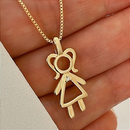 Colar Pingente Menina Lisa Banhado a Ouro 18k