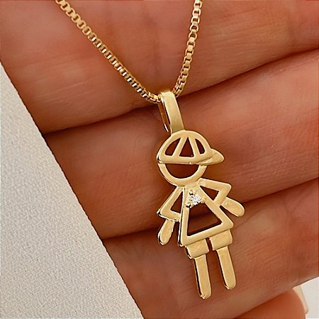 Colar Pingente Menino Liso Banhado a Ouro 18k