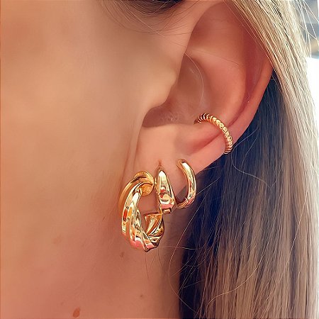 Brinco de Argola Torcida Pequena Luxo Banhado a Ouro 18k