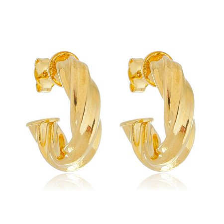 Brinco de Argola Torcida Pequena Luxo Banhado a Ouro 18k
