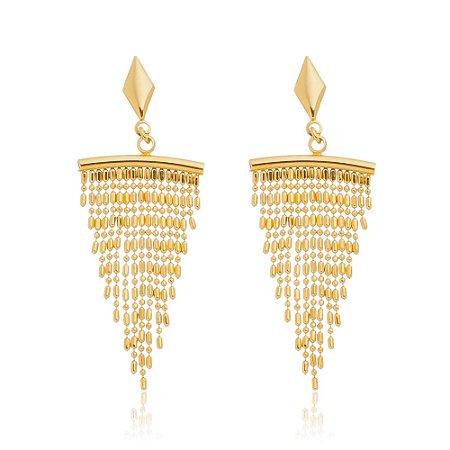 Brinco Franja Design Triangular Banhado a Ouro 18k