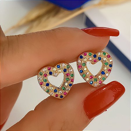 Brinco Coração Classic Colors Banhado a Ouro 18k