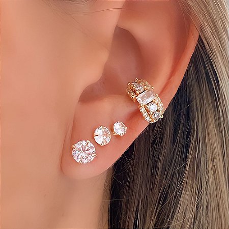 Brinco Trio Ponto de Luz PMG Banhado a Ouro 18k