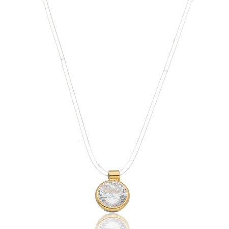 Colar Ckoker Fio de Nylon Ponto de Luz Banhado a Ouro 18k