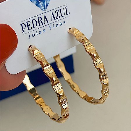 Brinco de Argola Katy Texturizado Banhado a Ouro 18k