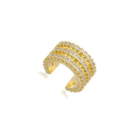 Piercing Fake 3 Fileiras Cristais Cravejado Banhado a Ouro 18k