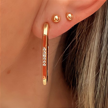 Brinco de Argola Retangular Very e Zirc Banhado a Ouro 18k