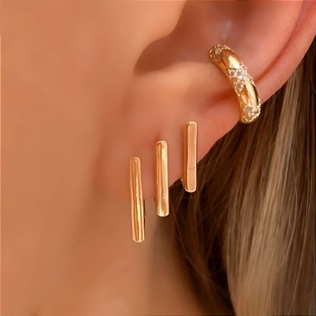Brinco Trio Triangular Liso Folheado a Ouro 18k
