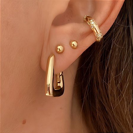 Brinco de Argola Olga Triangular Lisa Banhado a Ouro