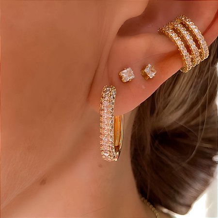 Brinco de Argola Retangular Marrie Peq Banhado a Ouro