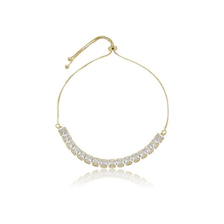 Pulseira Regulável Quadrada e Cristais Banhado a Ouro