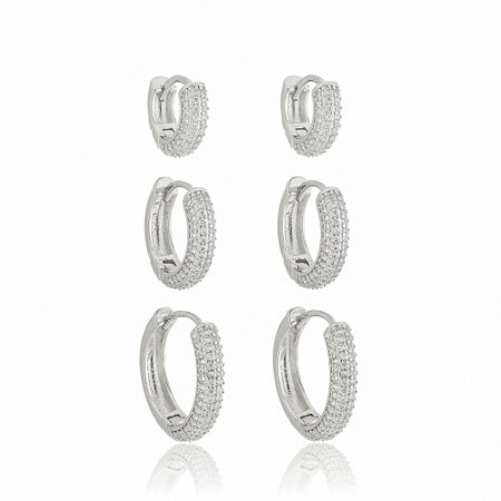 Brinco Trio de Argola Crav Ródio Branco