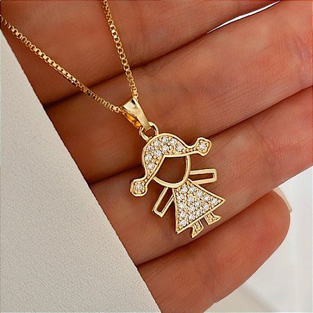 Colar Menina Cravejado Folheado a Ouro