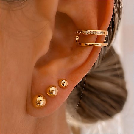 Piercing 2 Fios Liso e Crav Folheado a Ouro