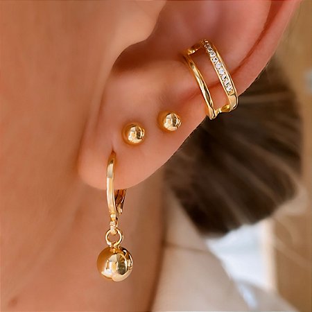 Brinco Argolinha Mini Esfera Folheado a Ouro