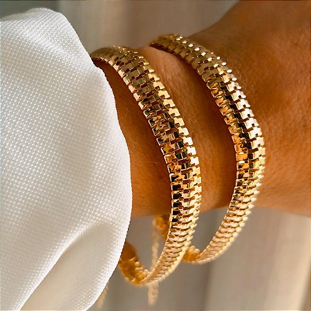 Pulseira Malha Texturizada Folheado a Ouro