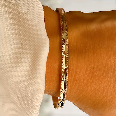 Bracelete Regulável Luxo Slim Detalhe Banhado a Ouro