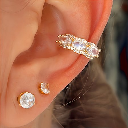 Piercing Com Cristais Luna Banhado a Ouro 18k