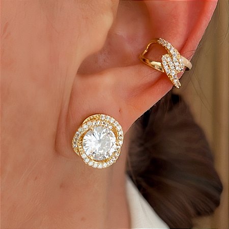 Brinco Redondo Com Zircônias Ster Banhado a Ouro 18k