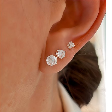 Brinco Trio Ponto de Luz Banhado a Prata