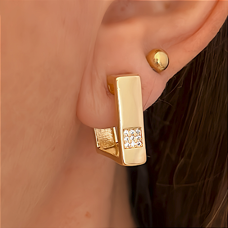 Brinco de Argola Lisa e Cristais Dora Banhado a Ouro 18k