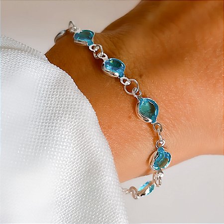 Pulseira Bolinhas Azul Banho de Prata