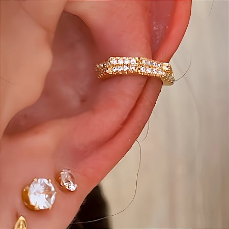 Piercing Geométrico Cravejado Banhado a Ouro 18k