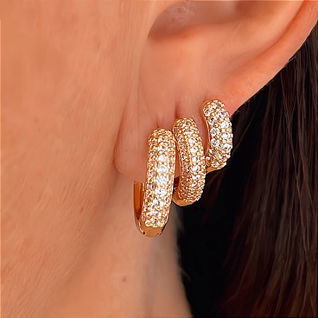Brinco Trio de Argola Arredondada Crav Banhado a Ouro 18k