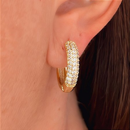 Brinco de Argola Clássica Cravejada Banhado a Ouro 18k