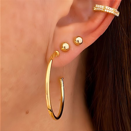 Brinco de Argola Lisa Média Nivie Banhado a Ouro 18k