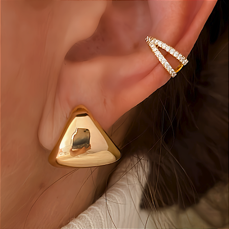 Brinco Geométrico Glam Triangular Banhado a Ouro 18k