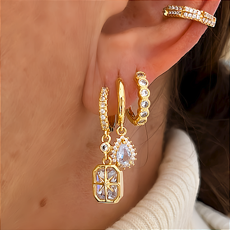 Brinco Trio Mix Flair Banhado a Ouro 18k