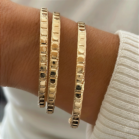 Kit de Pulseiras Luxo Texturizadas Banhado a Ouro 18k