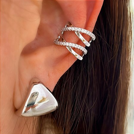 Piercing Duplo Cruzado Ródio Branco