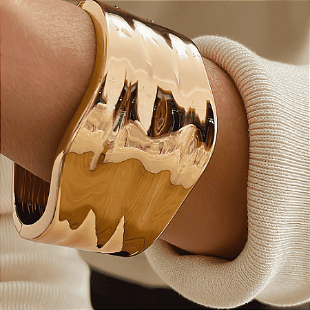 Bracelete Geométrico e Texturas Banhado a Ouro 18k