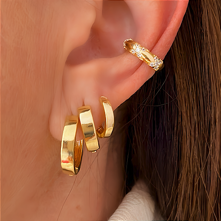 Brinco Trio de Argola Lisa Classic Banhado a Ouro 18k