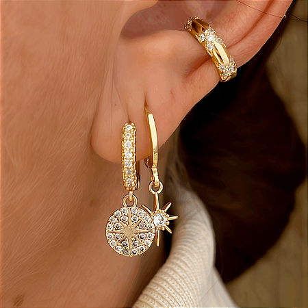 Brinco Duplo Solie Banhado a Ouro 18k