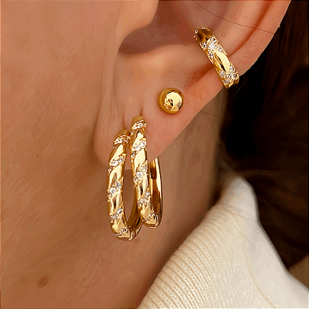 Brinco de Argola Duplo Eli Banhado a Ouro 18k