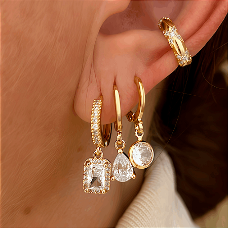 Brinco Trio de Argolas Alyra Banhado a Ouro 18k