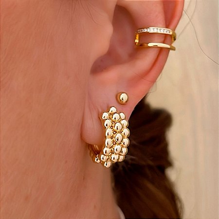 Brinco de Argola Mini Esfera Banhado a Ouro 18k