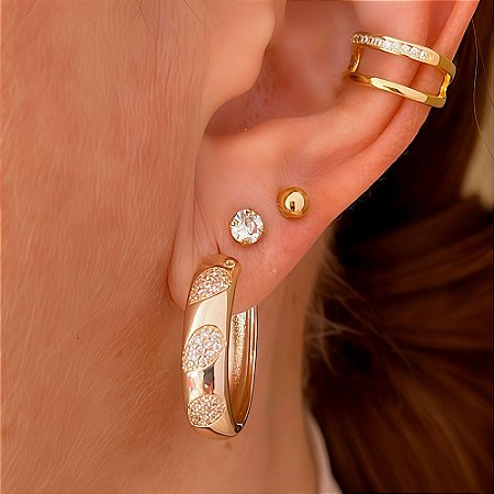 Brinco de Argola Média e Zircônia Bell Banhado a Ouro 18k