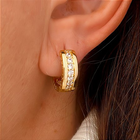 Brinco de Argola Romana com Zircônia Banhado a Ouro 18k