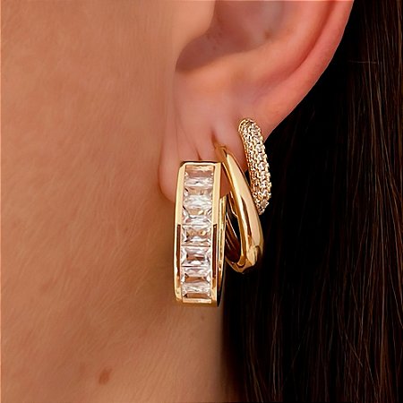 Trio Mix de Argolas Fashion Banhado a Ouro 18k