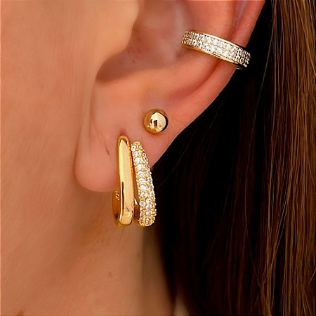 Brinco Argola 2 Fios Class Banhado a Ouro 18k