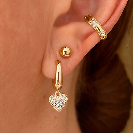 Brinco Argolinha Mini Heart Banhado a Ouro 18k