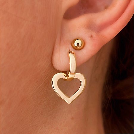 Brinco Argolinha Coração Vazado Banhado a Ouro 18k