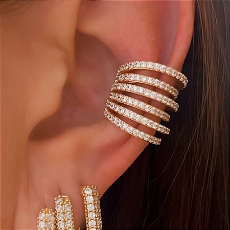 Piercing Luxo 6 Fios Cravejado Banhado a Ouro 18k