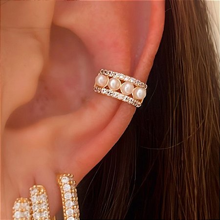 Piercing Mini Pérola Banhado a Ouro 18k