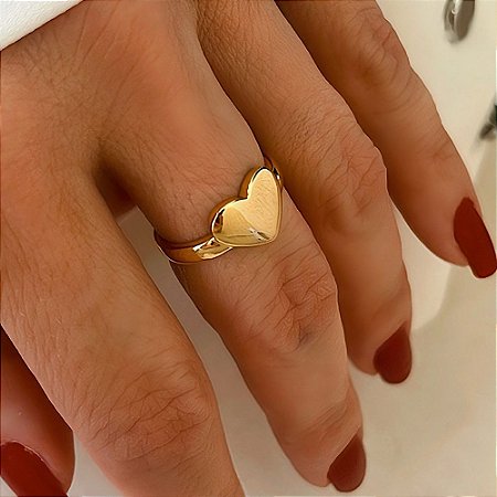 Anel Coração Regulável Liso Banhado a Ouro 18k