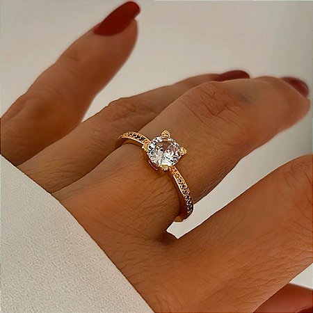 Anel Solitário Regulável com Zircônias Banhado a Ouro 18k